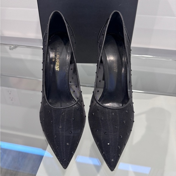 YSL Saint Laurent Black Anja Rhinestone Mesh Heels (sz 35.5) - Picture 7 of 16